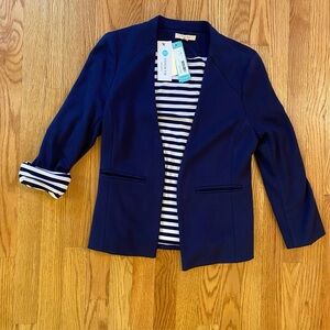 Skies Are Blue Navy Blazer with Striped Lining